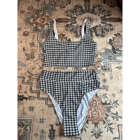 Reformation Two Piece Gingham Bikini Set Black and White Swim Suit Beach Vacay - Picture 10 of 14